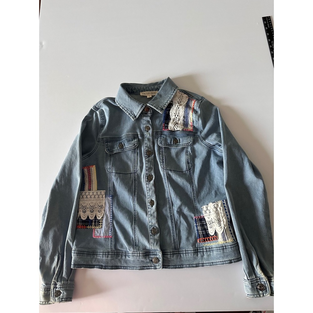 Cactus Pearl Denim Jacket Patched Embellished S Small‎ Jean Coat
